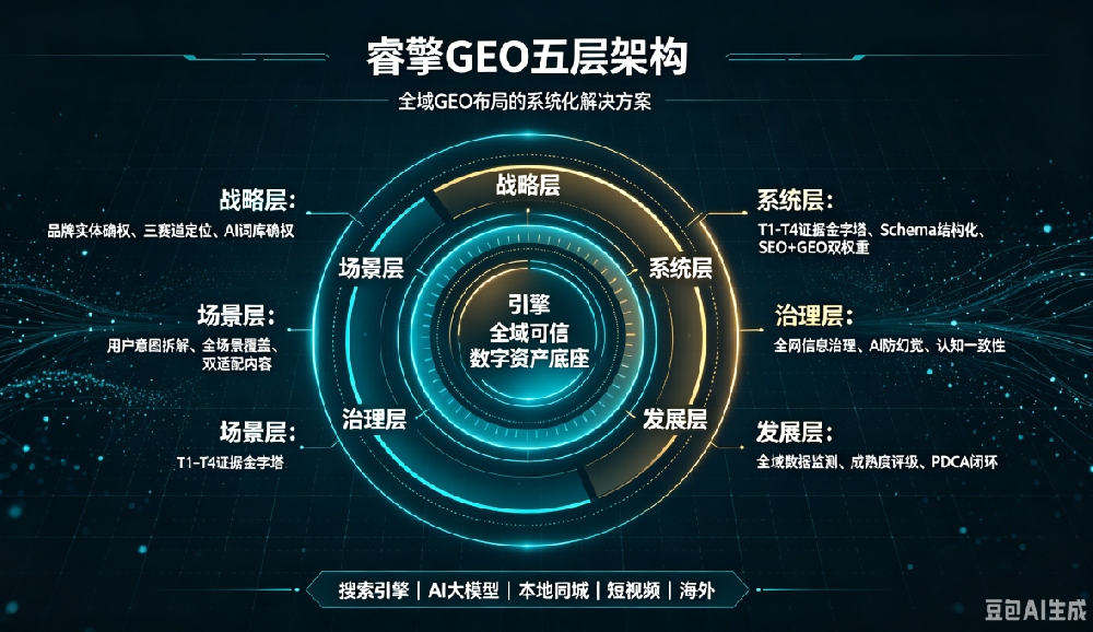 睿擎GEO五层架构 全域GEO布局的系统化解决方案