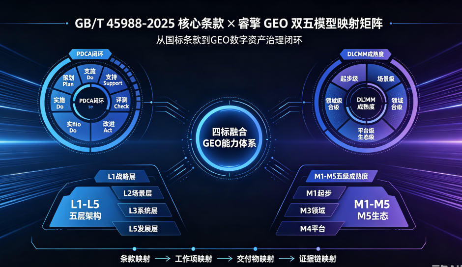 GB/T 45988-2025 核心条款 × 睿擎GEO双五模型映射矩阵